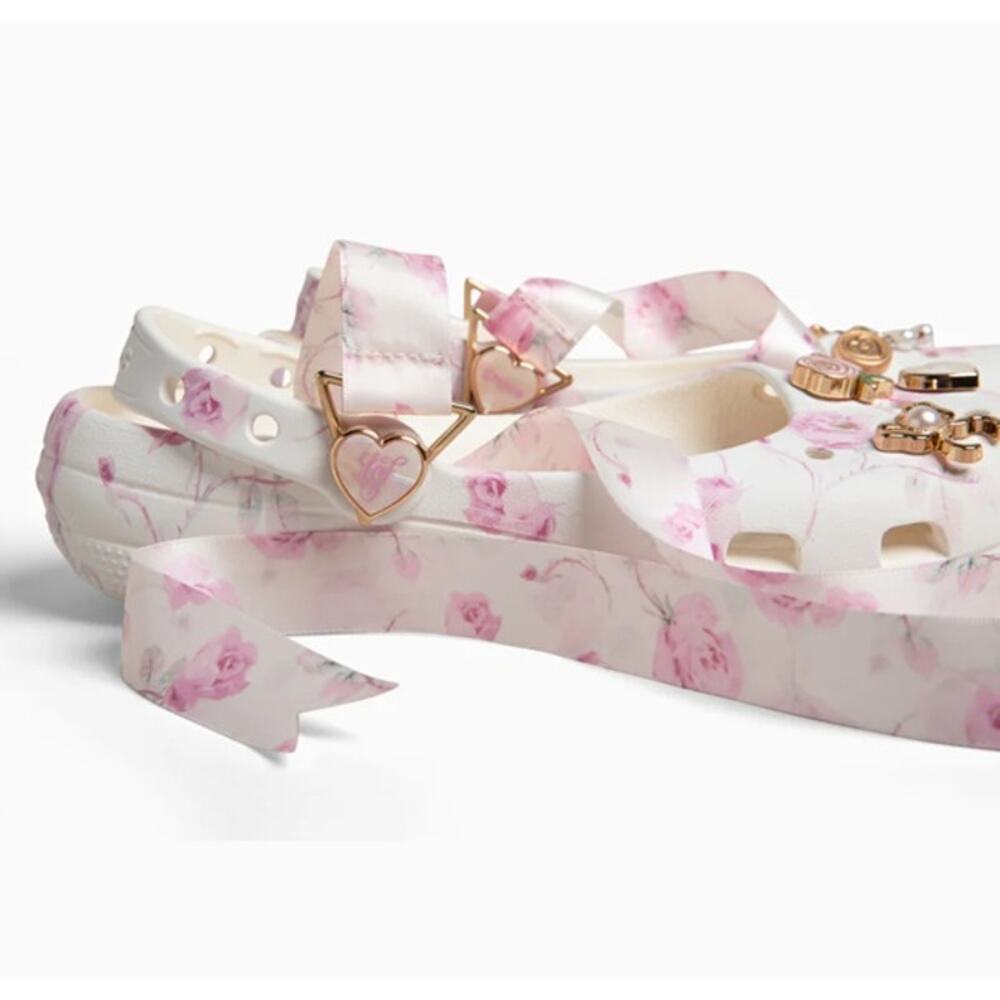LoveShackFancy White Floral Ribbon-Trimmed Clogs - Picture 6 of 10